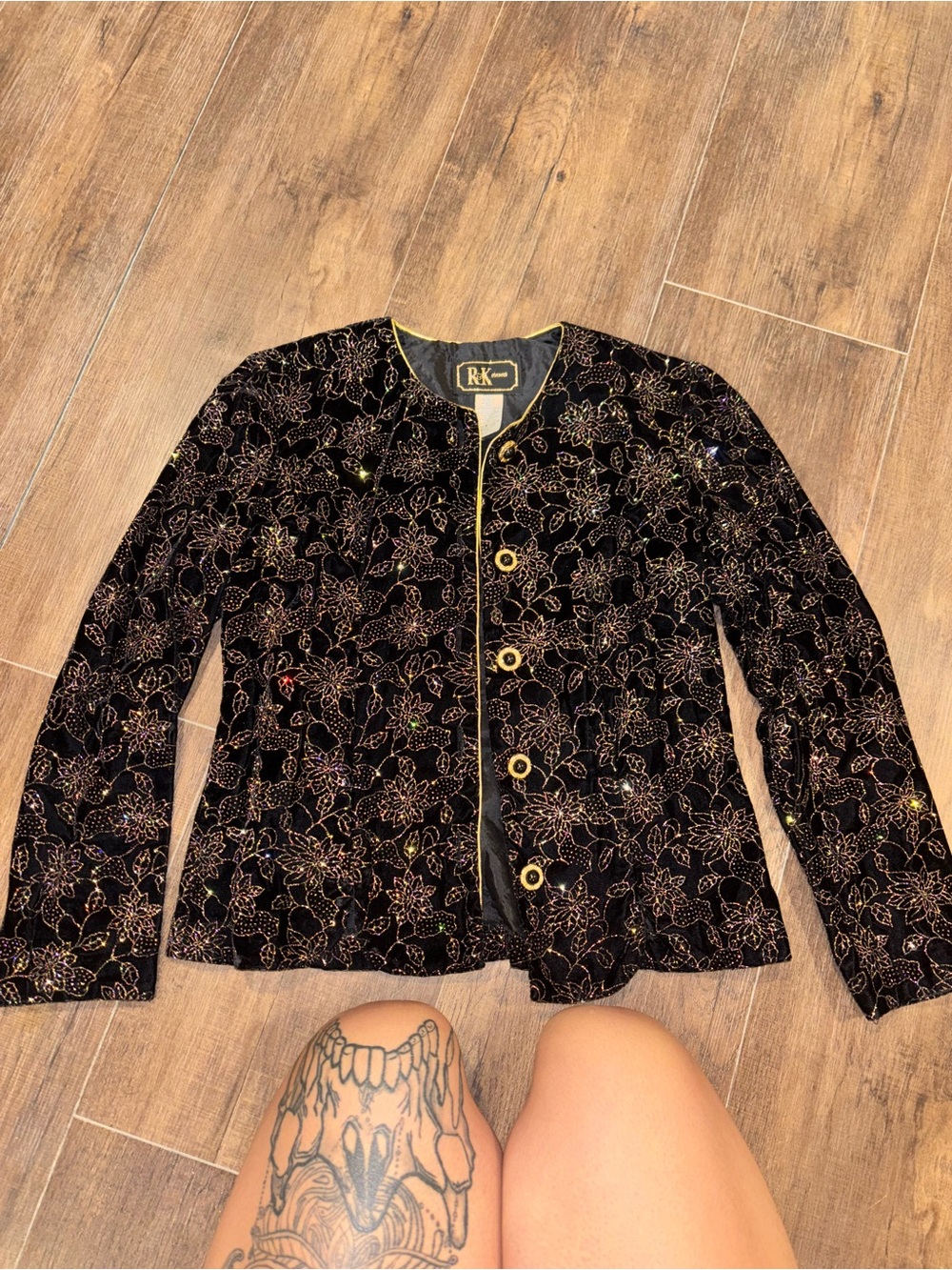 Vtg 80S R&K Evening Glitter Jacket  Elegant Button Up W/ Floral Design Size PM